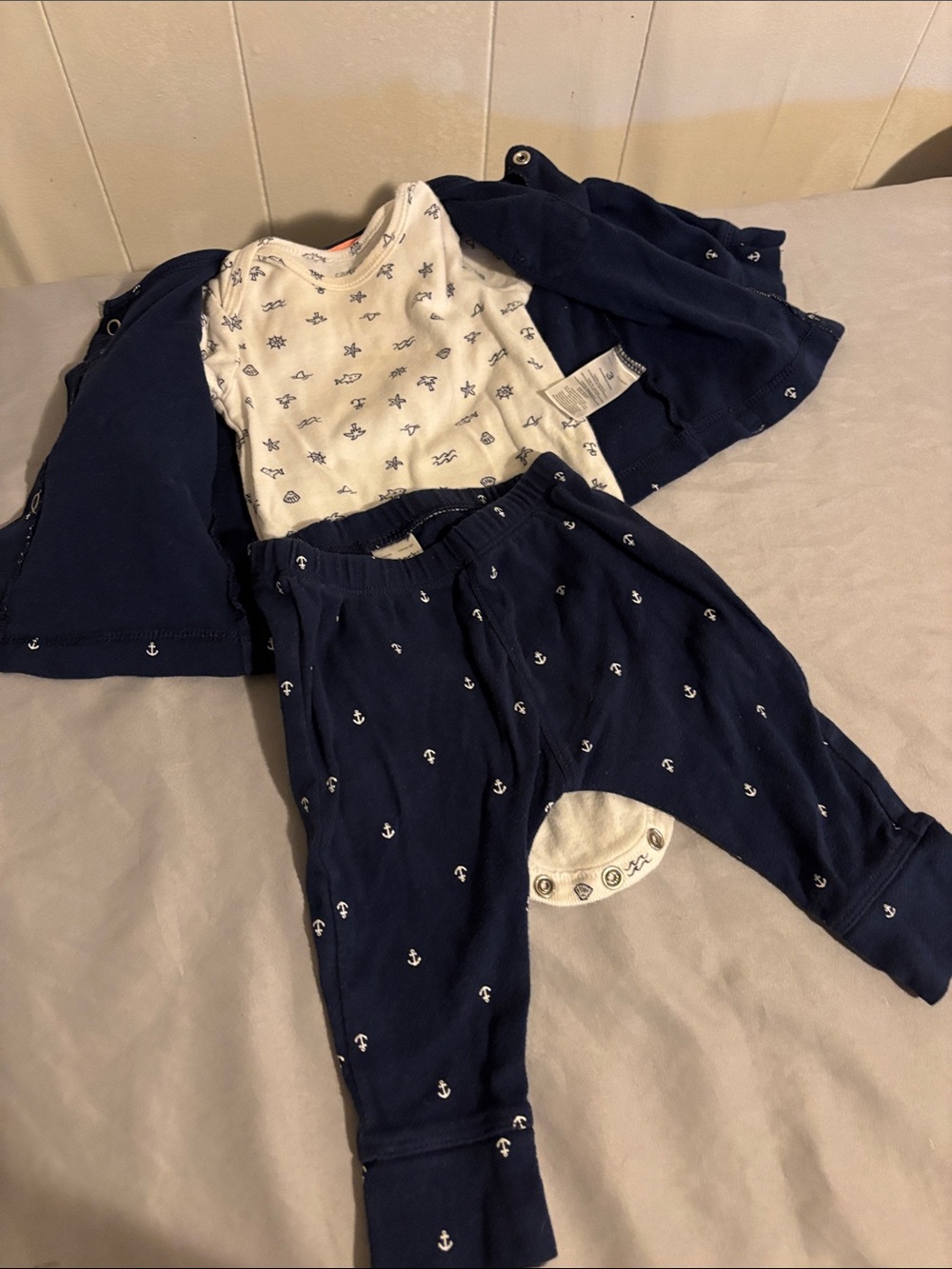 Carter's Navy and Cream Nautical 3-Piece One-Piece Set - Picture 3 of 7